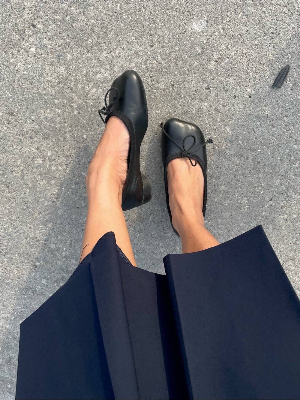 Maison Margiela MM6 Black Leather Anatomic Ballet Flats With Bow